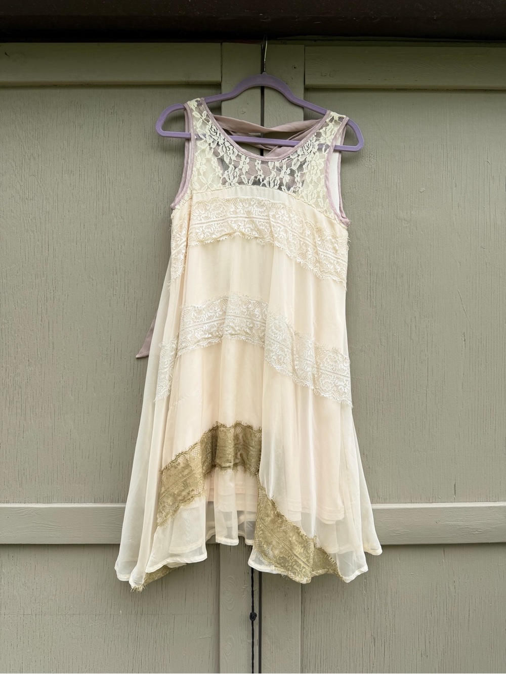 Women’s Cream Lace Layered Chiffon Dress